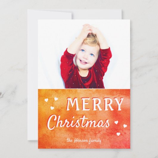 メリークリスマスハートメタリック家族写真 シーズンカード (正面)