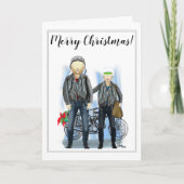 メリークリスマスバイクもしくは自転車に乗る人カップル カード (正面)
