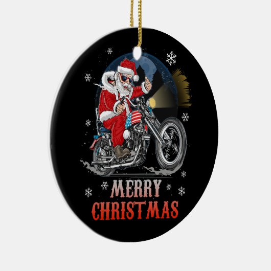 メリークリスマスバイクもしくは自転車に乗る人サンタオートバイファンクリスマスホ セラミックオーナメント (右)