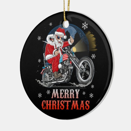 メリークリスマスバイクもしくは自転車に乗る人サンタオートバイファンクリスマスホ セラミックオーナメント (左)