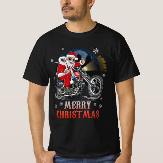 メリークリスマスバイクもしくは自転車に乗る人サンタオートバイファンクリスマスホ Tシャツ (正面)