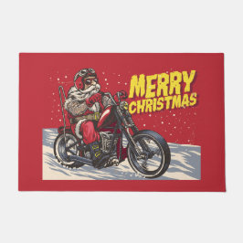 メリークリスマスバイクもしくは自転車に乗る人サンタ ドアマット