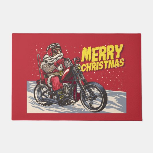 メリークリスマスバイクもしくは自転車に乗る人サンタ ドアマット (正面)