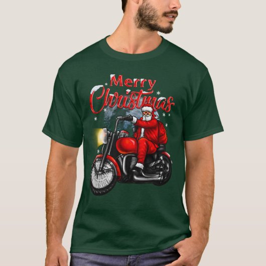 メリークリスマスバイクもしくは自転車に乗る人サンタ Tシャツ (正面)