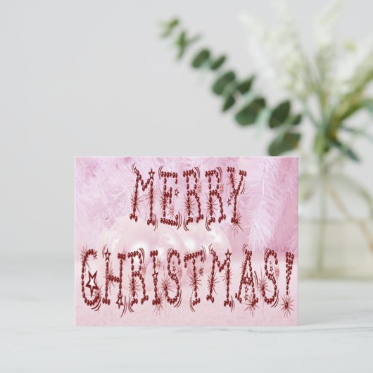 メリークリスマスバウブルアンドスターズフォント シーズンポストカード (スタンド正面)