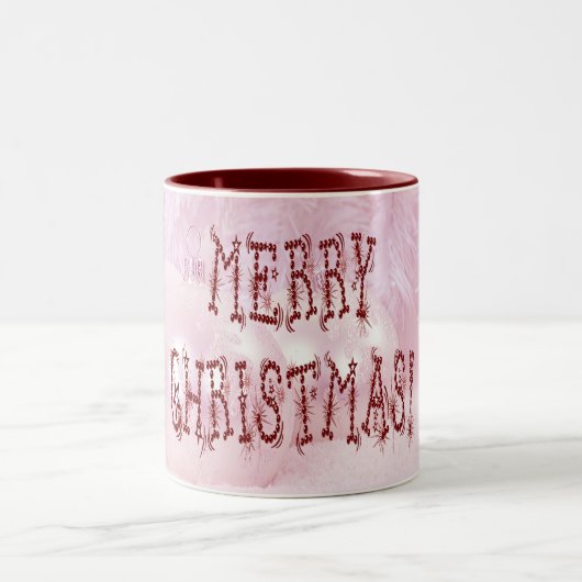 メリークリスマスバウブルアンドスターズフォント ツートーンマグカップ (中央)