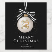 メリークリスマスバウブルブラック&ホワイト ワインラベル (シングルラベル)