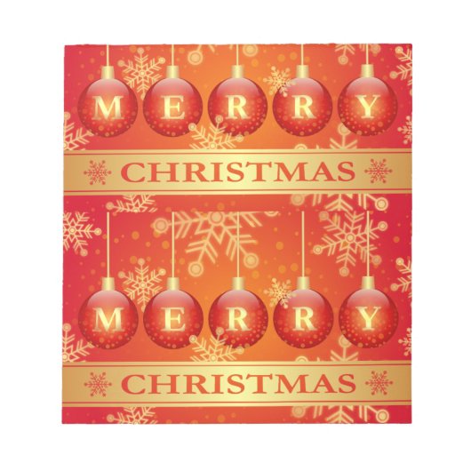 メリークリスマスバウブルレッド金ゴールドオーナメント ノートパッド (正面)