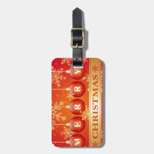 メリークリスマスバウブルレッド金ゴールドオーナメント ラゲッジタグ (正面縦)