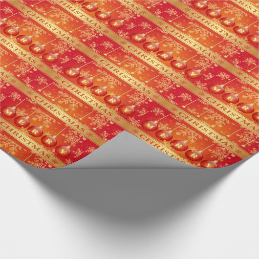 メリークリスマスバウブルレッド金ゴールドオーナメント ラッピングペーパー (角)