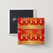 メリークリスマスバウブルレッド金ゴールドオーナメント 缶バッジ (正面&裏面)