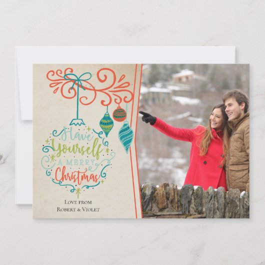 メリークリスマスバウブル&レトロオーナメント – 写真 シーズンカード (正面)