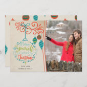 メリークリスマスバウブル&レトロオーナメント – 写真 シーズンカード (正面/裏面)