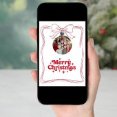 メリークリスマスバウ赤モダン白の写真カード シーズンカード