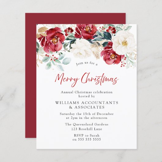 メリークリスマスバジェットクリスマスパーティの招待状 (正面/裏面)