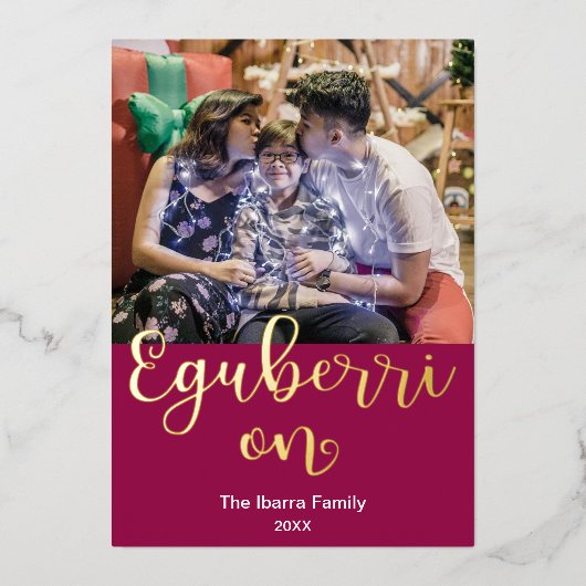 メリークリスマスバスク語の上のエグベリ 箔シーズンカード (正面)