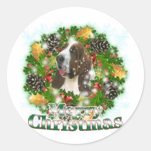 メリークリスマスバセットハウンド ラウンドシール