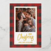 メリークリスマスバッファローチェック写真金ゴールド 箔シーズンカード (正面)