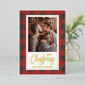 メリークリスマスバッファローチェック写真金ゴールド 箔シーズンカード (立ち正面)