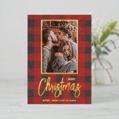 メリークリスマスバッファローチェック写真 箔シーズンカード (立ち正面)