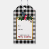 メリークリスマスバッファローチェック水色ホリー ギフトタグ (正面)