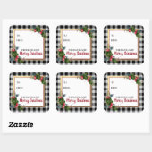 メリークリスマスバッファローチェック水色ホリー スクエアシール (シート)