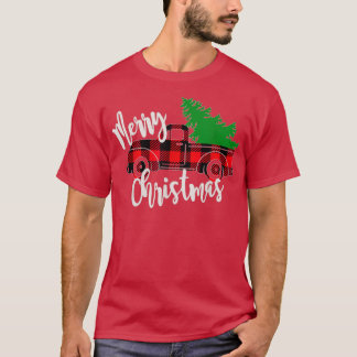 メリークリスマスバッファロートラックツリーレッドプレイド3 Tシャツ