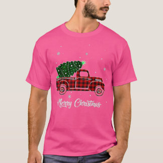 メリークリスマスバッファロートラックツリーレッドプレイド4 Tシャツ