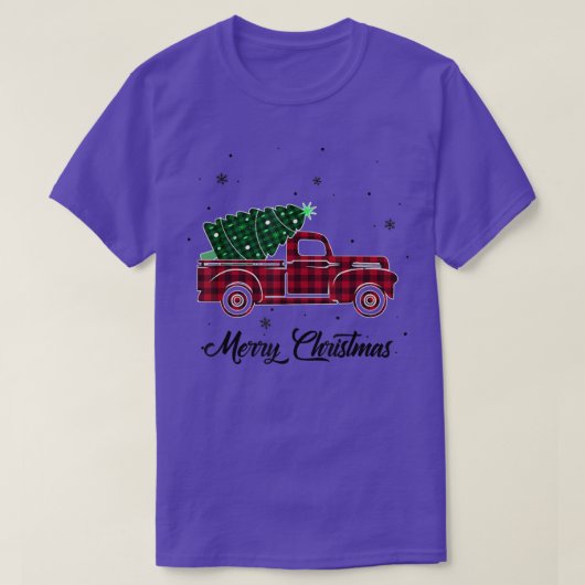 メリークリスマスバッファロートラックツリーMのための赤い格子柄 Tシャツ (デザイン正面)