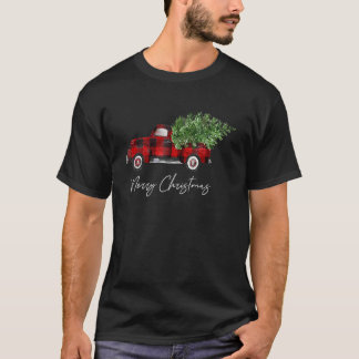 メリークリスマスバッファロートラックツリーMのための赤い格子柄 Tシャツ