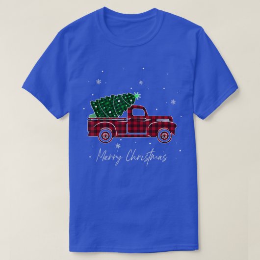 メリークリスマスバッファロートラックツリーMのための赤い格子柄 Tシャツ (デザイン正面)
