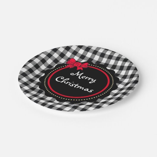 メリークリスマスバッファロープレイドカントリースタイル ペーパープレート (アングル)