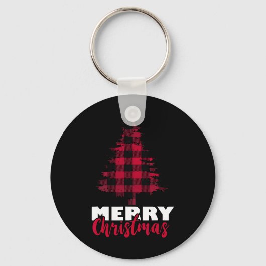 メリークリスマスバッファロープレイドクリスマスツリークリスマス キーホルダー (正面)