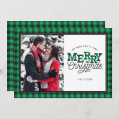 メリークリスマスバッファロープレイドグリーンフォトカード シーズンカード (正面/裏面)