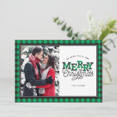 メリークリスマスバッファロープレイドグリーンフォトカード シーズンカード (スタンド正面)