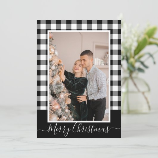 メリークリスマスバッファロープレイドフォトクリスマスカード (スタンド正面)