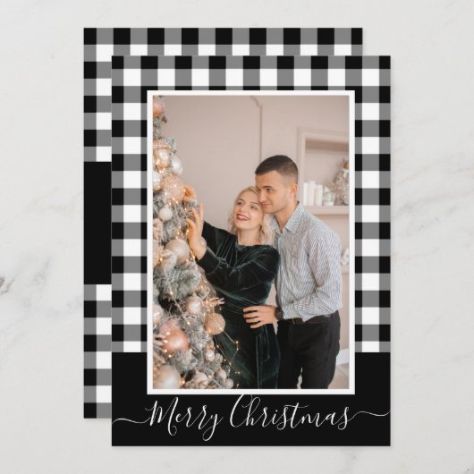 メリークリスマスバッファロープレイドフォトクリスマスカード (正面/裏面)