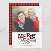 メリークリスマスバッファロープレイドフォトホリデーカード シーズンカード (正面/裏面)