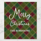 メリークリスマスバッファロープレイドレッドグリーンホリデー ワインラベル (シングルラベル)