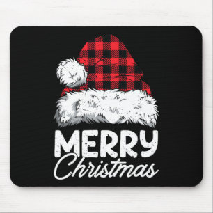 メリークリスマスバッファロープレイドレッドサンタハットクリスマスP マウスパッド