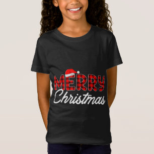 メリークリスマスバッファロープレイドレッドサンタハットクリスマスP Tシャツ