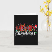 メリークリスマスバッファロープレイドレッドサンタファミリーマット カード (黄色い花)