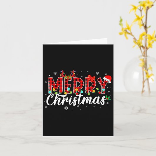 メリークリスマスバッファロープレイドレッドサンタファミリーマット カード (黄色い花)