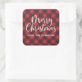 メリークリスマスバッファロープレイドレッドスクエアステッカー スクエアシール (バッグ)