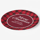 メリークリスマスバッファロープレイドレッドブラック市松模様に ペーパープレート (アングル)