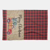メリークリスマスバッファロープレイドヴィンテージトラックツリー キッチンタオル (横)