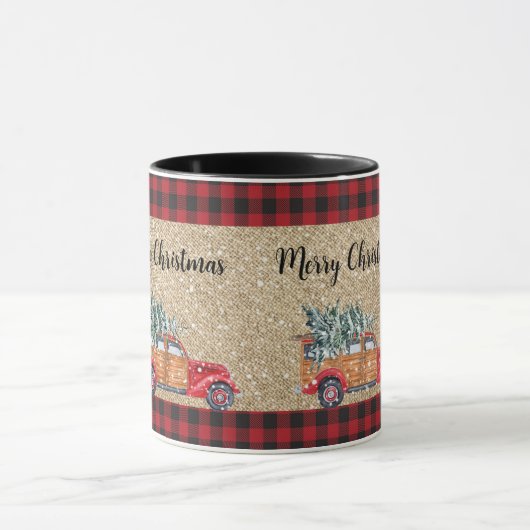 メリークリスマスバッファロープレイドヴィンテージトラックツリー マグカップ (中央)