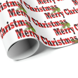 メリークリスマスバッファロープレイド文字 ラッピングペーパー