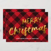 メリークリスマスバッファローレッドプレイドとゴールドフォイル シーズンカード (正面/裏面)
