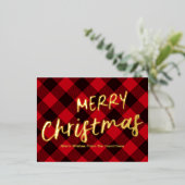 メリークリスマスバッファローレッドプレイド 箔シーズンポストカード (立ち正面)